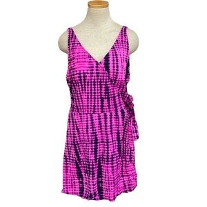 D & Co. Swimsuit Womens 14 Pink Black Skirted One-Piece Adjustable Tie Dye